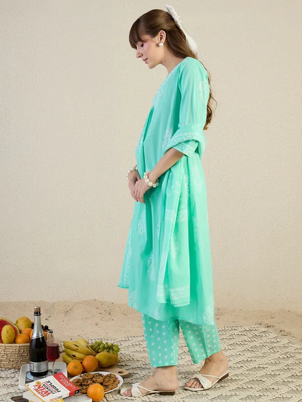 Blue_Printed_Pure_Cotton_Kurta_Trouser_Dupatta_Set