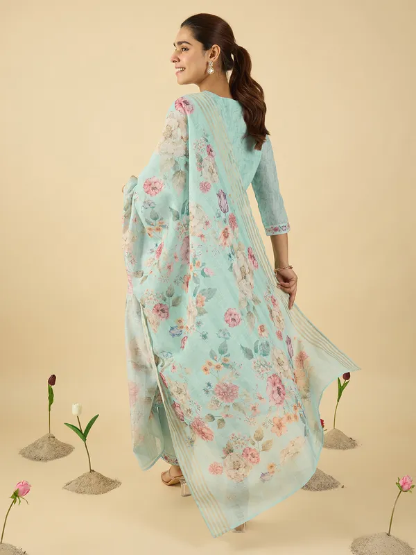 Blue_Embroidered_Linen_Kurta_Trouser_Dupatta_Set