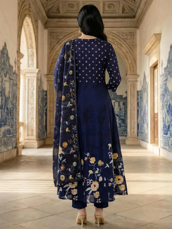 Blue_Printed_Pure_Cotton_Kurta_Trouser_Dupatta_Set