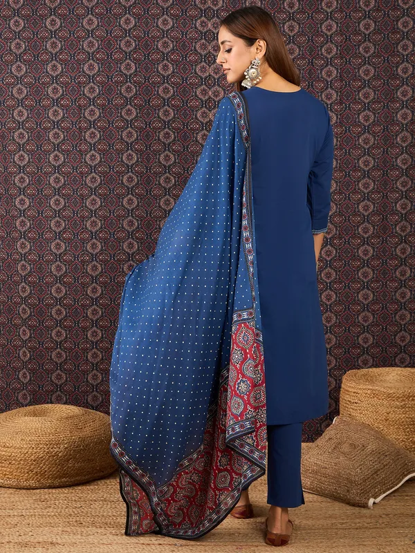 Blue_Printed_Pure_Cotton_Kurta_Trouser_Dupatta_Set