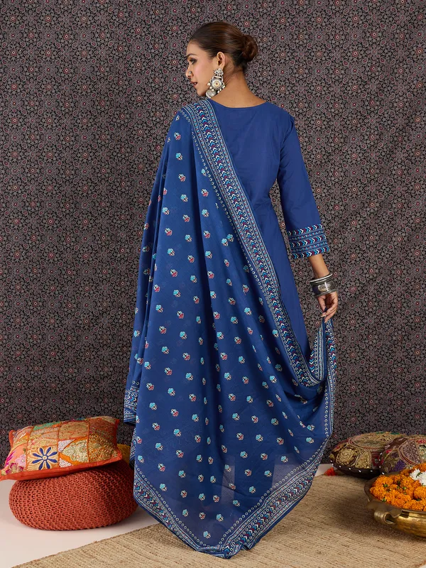Blue_Pure_Cotton_Printed_Kurta_Trouser_Dupatta_Set