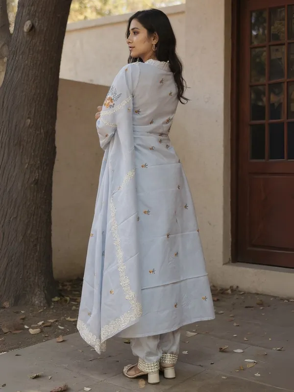 Blue_Embroidered_Pure_Cotton_Kurta_Trouser_Dupatta_Set