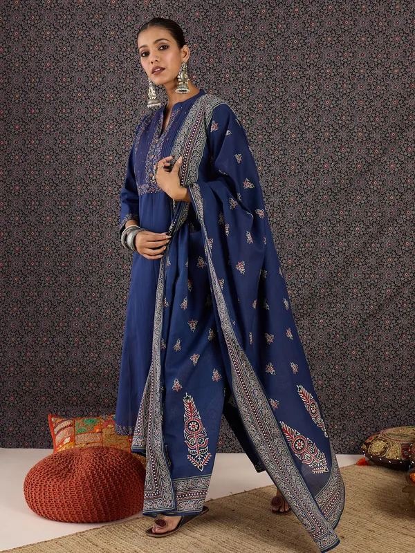 Blue_Pure_Cotton_Printed_Kurta_Trouser_Dupatta_Set