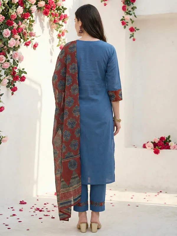Blue_Pure_Cotton_Printed_Kurta_Trouser_Dupatta_Set