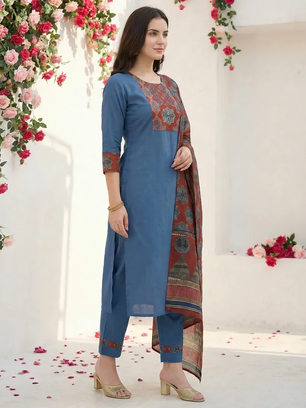 Blue_Pure_Cotton_Printed_Kurta_Trouser_Dupatta_Set