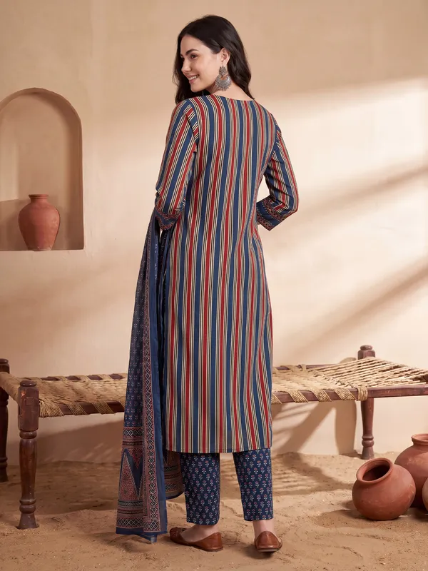 Blue_Printed_Pure_Cotton_Kurta_Trouser_Dupatta_Set