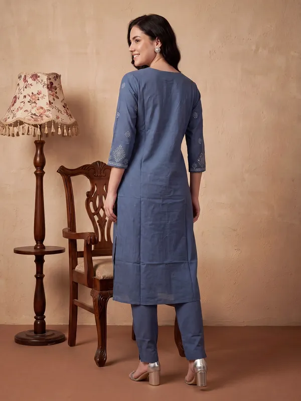 Blue_Embroidered_Pure_Cotton_Kurta_Trouser_Dupatta_Set