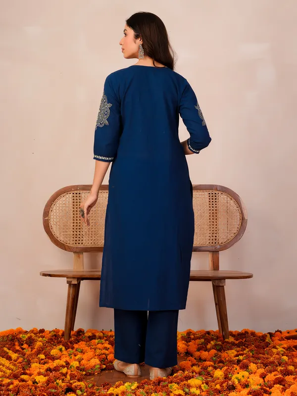 Blue_Printed_Pure_Cotton_Kurta_Trouser_Dupatta_Set
