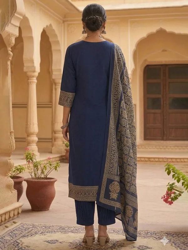 Blue_Printed_Pure_Cotton_Kurta_Trouser_Dupatta_Set