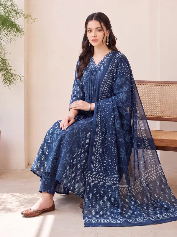 Blue_Printed_A-Line_Kurta_Trousers_With_Dupatta_Set