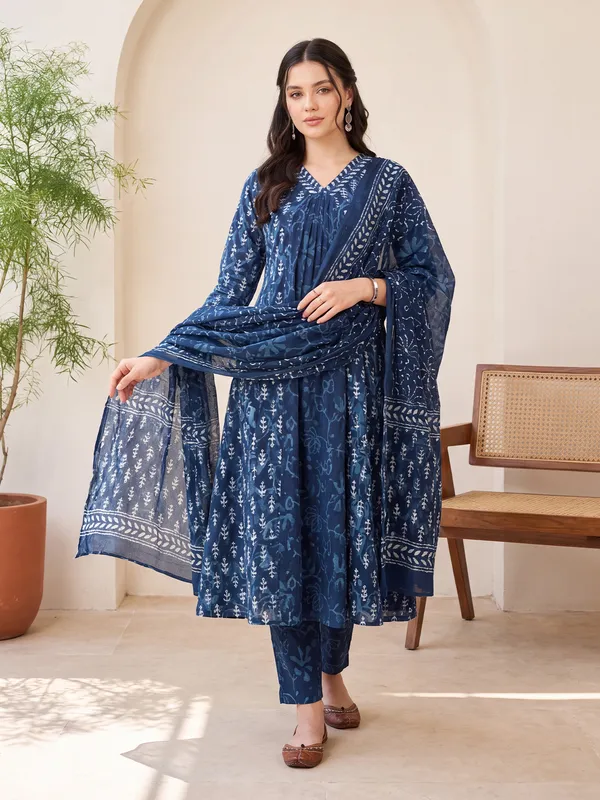 Blue_Printed_A-Line_Kurta_Trousers_With_Dupatta_Set