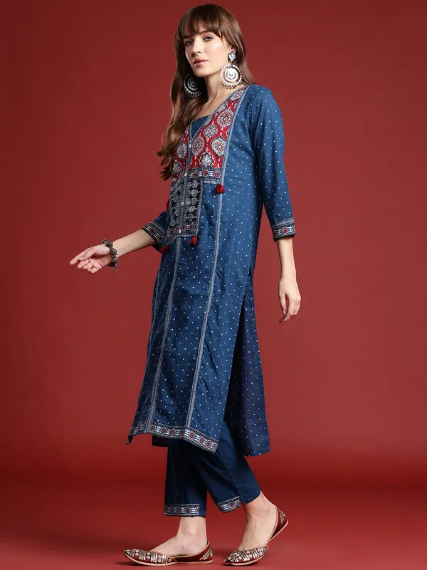 Blue_Printed_Pure_Cotton_Kurta_Trouser_Dupatta_Set
