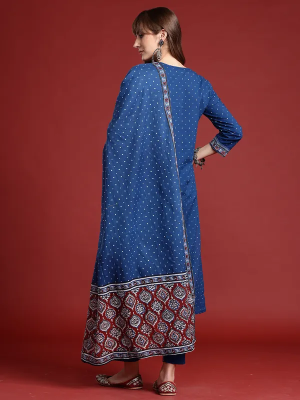 Blue_Printed_Pure_Cotton_Kurta_Trouser_Dupatta_Set