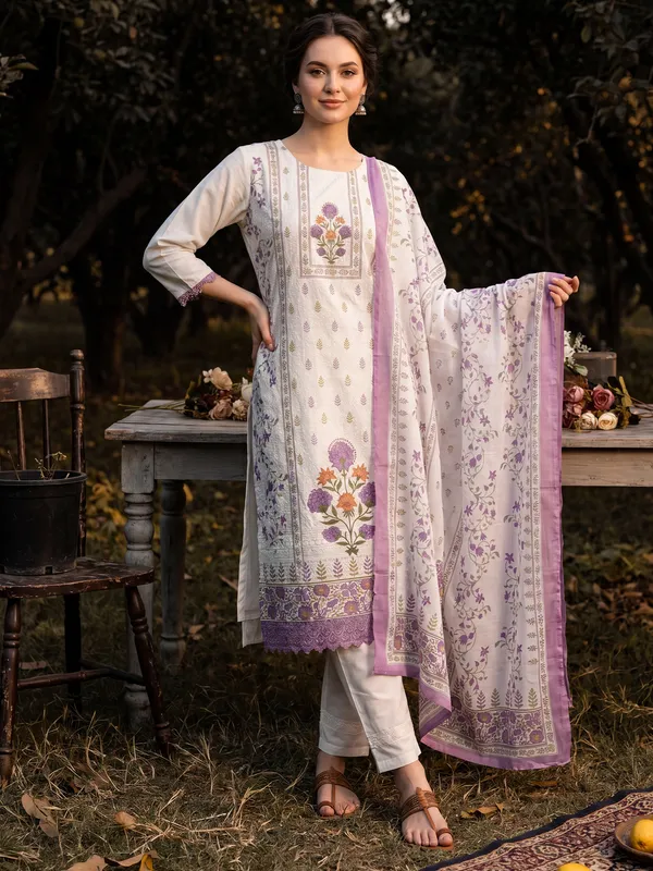 Cream_Printed_Straight_Kurta_Trousers_With_Dupatta_Set