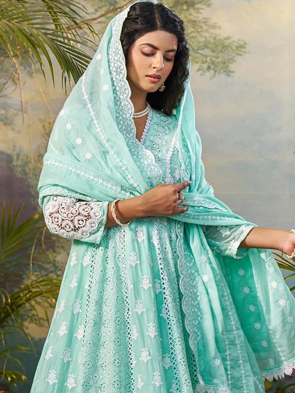 Green_Embroidered_Pure_Cotton_Kurta_Trouser_Dupatta_Set