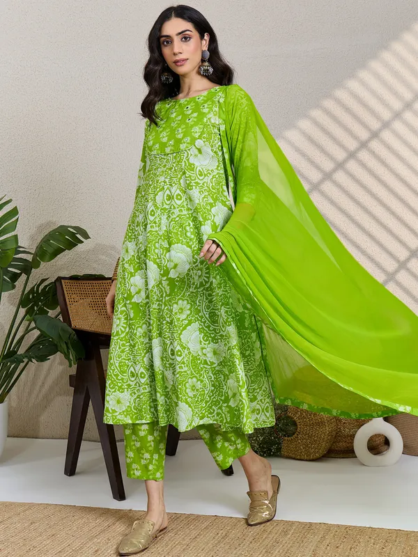 Green_Printed_Pure_Cotton_Kurta_Trouser_Dupatta_Set