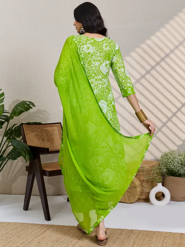 Green_Printed_Pure_Cotton_Kurta_Trouser_Dupatta_Set