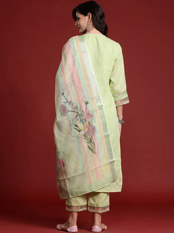 Green_Pure_Cotton_Embroidered_Kurta_Trouser_Dupatta_Set