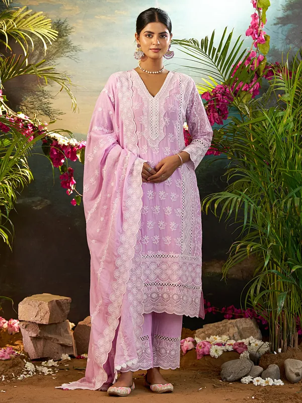 Lavender_Embroidered_Pure_Cotton_Kurta_Trouser_Dupatta_Set