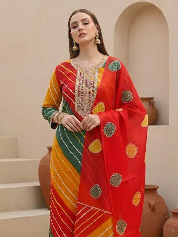 Multicolor_Printed_Georgette_Kurta_Trouser_Dupatta_Set