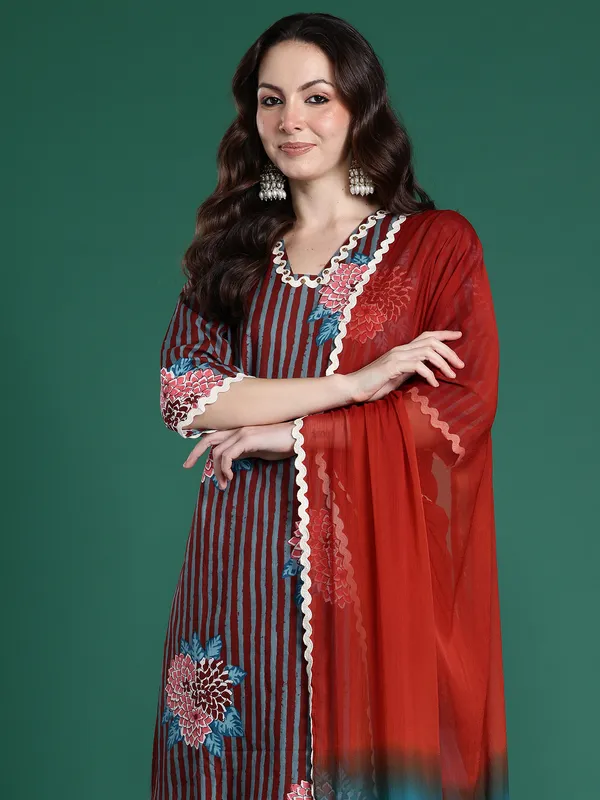 Multicolor_Printed_Pure_Cotton_Kurta_Trouser_Dupatta_Set