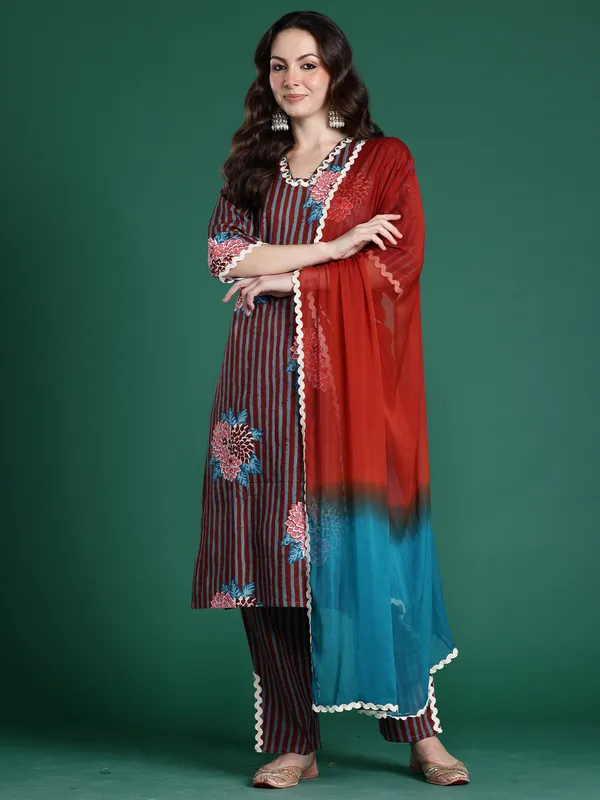 Multicolor_Printed_Pure_Cotton_Kurta_Trouser_Dupatta_Set
