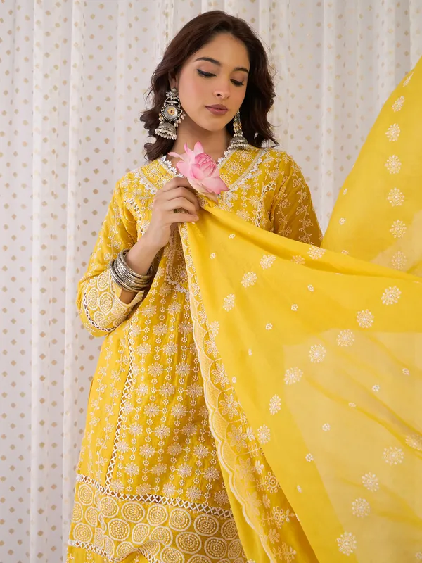 Mustard_Embroidered_Pure_Cotton_Kurta_Trouser_Dupatta_Set