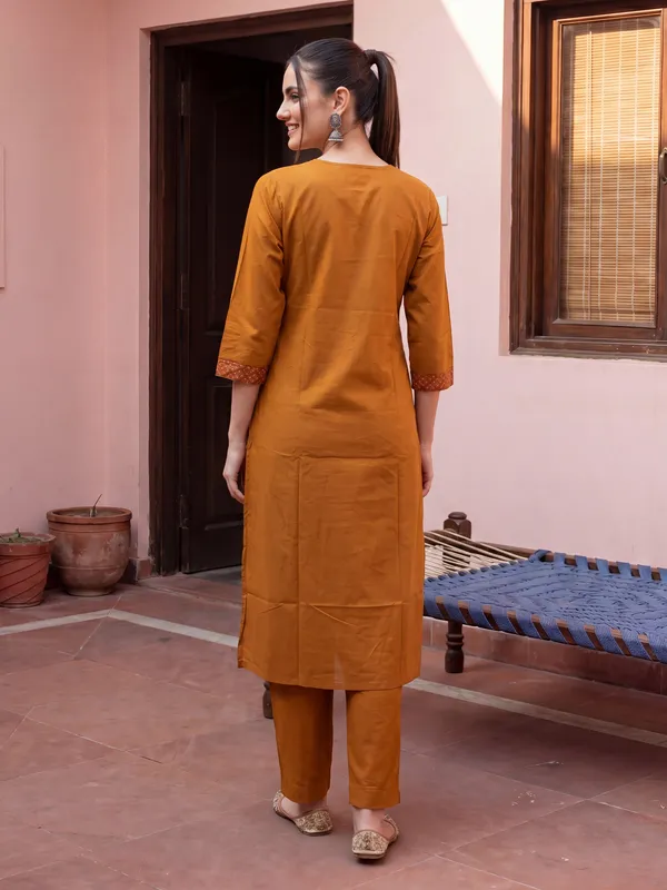 Mustard_Printed_Pure_Cotton_Kurta_Trouser_Dupatta_Set