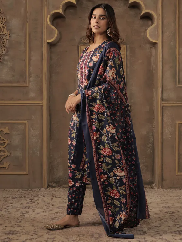 Navy_Blue_Embroidered_Cotton_Blend_Kurta_Trouser_Dupatta_Set