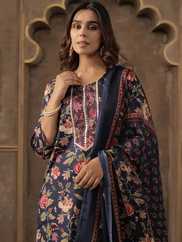 Navy_Blue_Embroidered_Cotton_Blend_Kurta_Trouser_Dupatta_Set