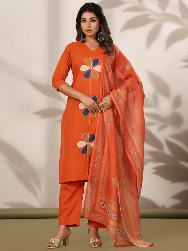 Orange_Embroidered_Straight_Kurta_Trousers_With_Dupatta_Set