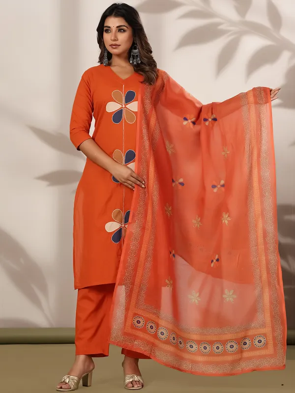 Orange_Embroidered_Straight_Kurta_Trousers_With_Dupatta_Set
