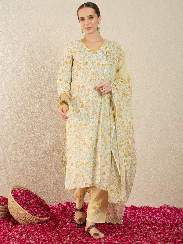 Off_White_Printed_Pure_Cotton_Kurta_Trouser_Dupatta_Set