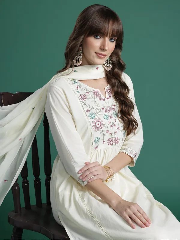 Off_White_Embroidered_Pure_Cotton_Kurta_Trouser_Dupatta_Set
