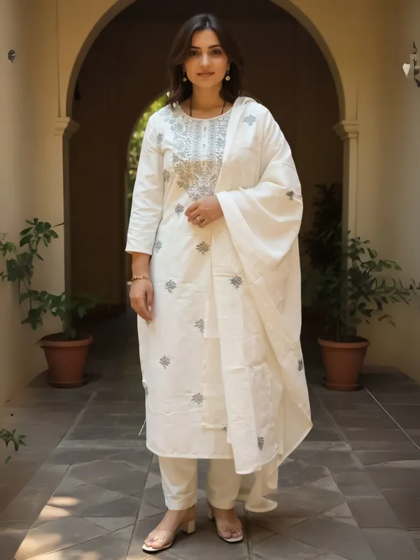 Off_White_Embroidered_Pure_Cotton_Kurta_Trouser_Dupatta_Set