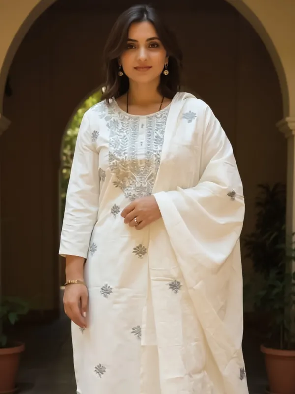 Off_White_Embroidered_Pure_Cotton_Kurta_Trouser_Dupatta_Set