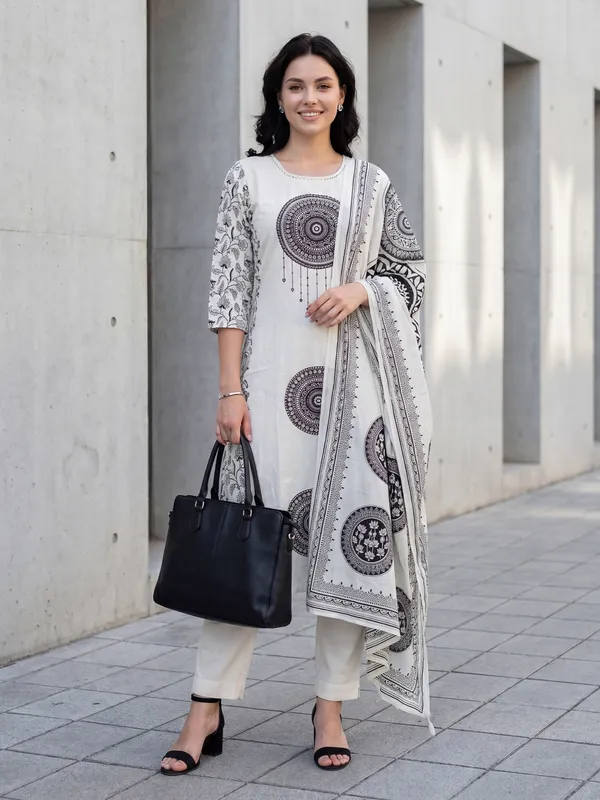 Off_White_Printed_Pure_Cotton_Kurta_Trouser_Dupatta_Set