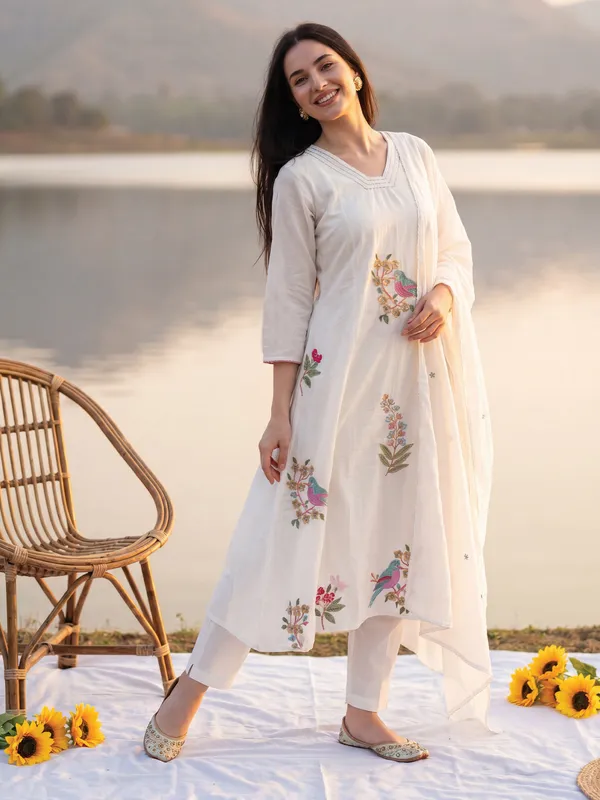 Off_White_Embroidered_Pure_Cotton_Kurta_Trouser_Dupatta_Set