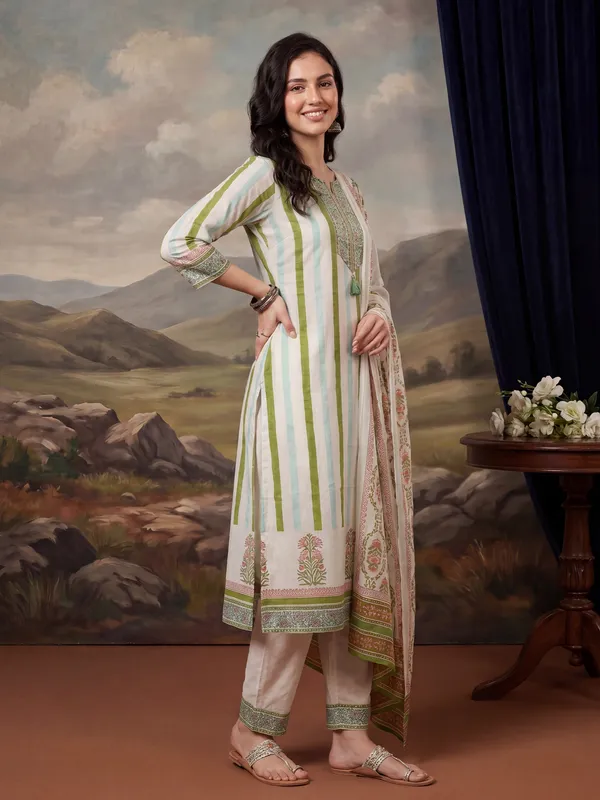 Off_White_Printed_Pure_Cotton_Kurta_Trouser_Dupatta_Set