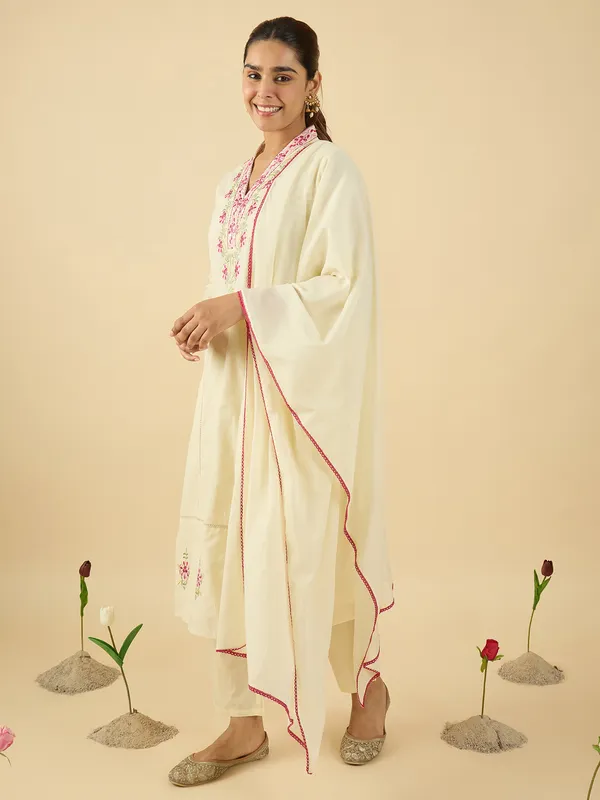 Off_White_Embroidered_Pure_Cotton_Kurta_Trouser_Dupatta_Set