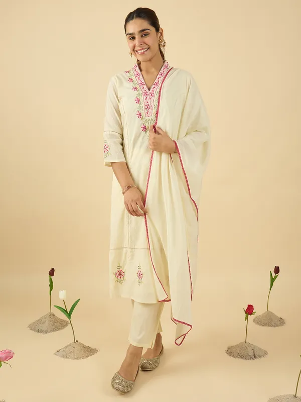 Off_White_Embroidered_Pure_Cotton_Kurta_Trouser_Dupatta_Set