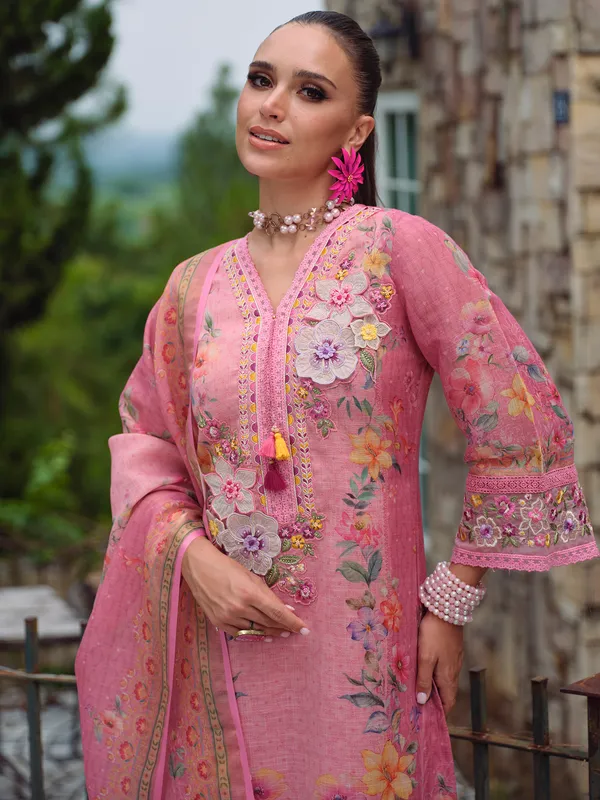 Pink_Embroidered_Linen_Kurta_Trouser_Dupatta_Set