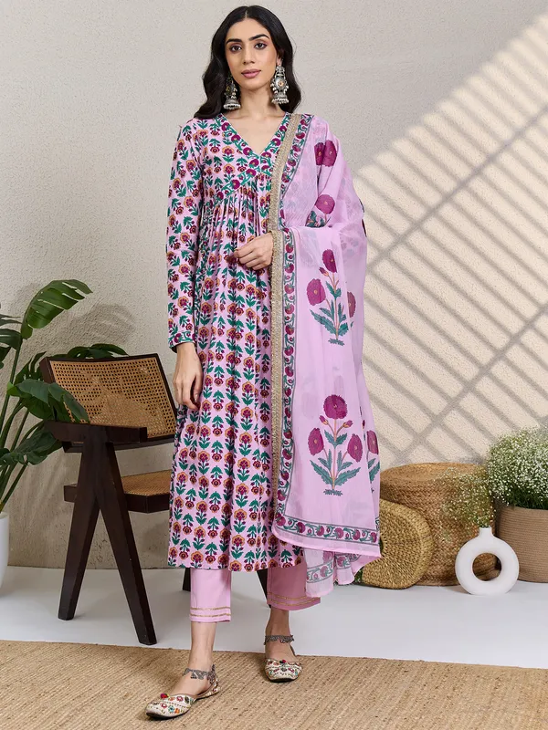 Pink_Printed_Pure_Cotton_Kurta_Trouser_Dupatta_Set