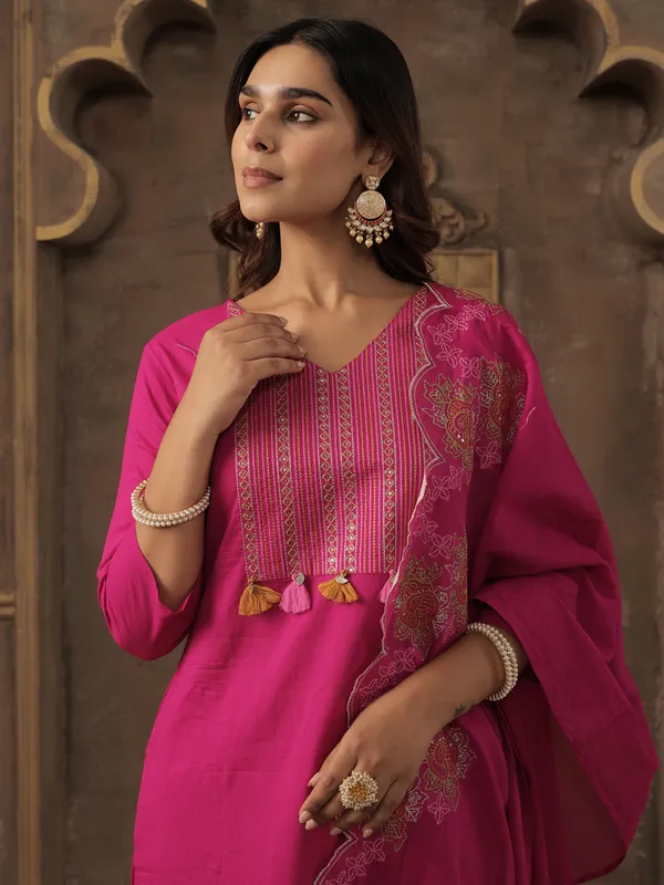 Pink_Embroidered_Pure_Cotton_Kurta_Trouser_Dupatta_Set