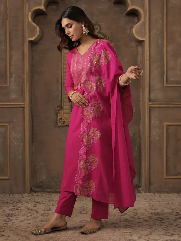 Pink_Embroidered_Pure_Cotton_Kurta_Trouser_Dupatta_Set