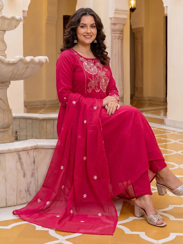 Pink_Embroidered_Pure_Cotton_Kurta_Trouser_Dupatta_Set
