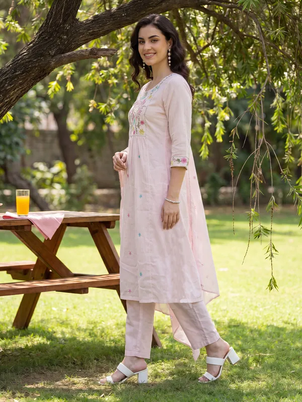 Pink_Embroidered_Pure_Cotton_Kurta_Trouser_Dupatta_Set