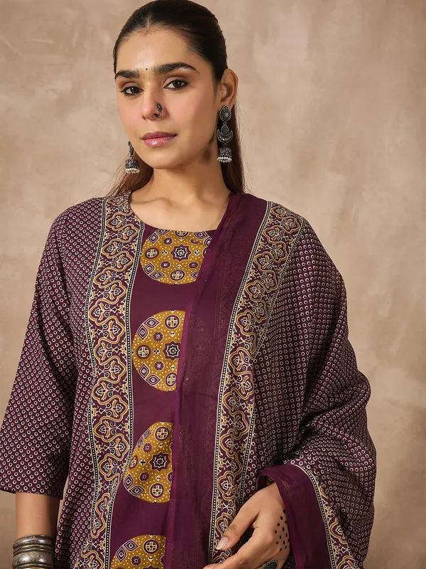 Purple_Printed_Pure_Cotton_Kurta_Trouser_Dupatta_Set