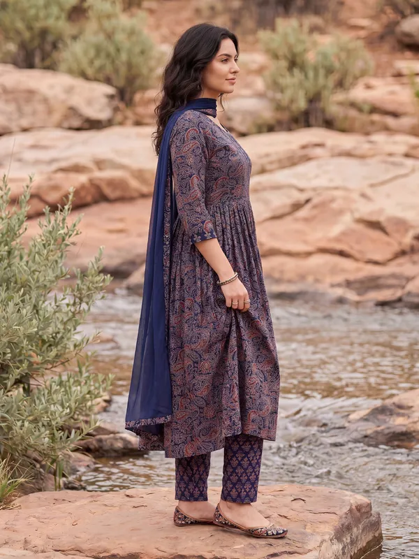 Purple_Printed_Pure_Cotton_Kurta_Trouser_Dupatta_Set