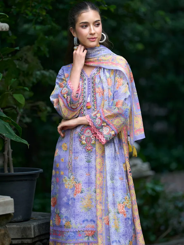 Purple_Printed_Linen_Kurta_Trouser_Dupatta_Set
